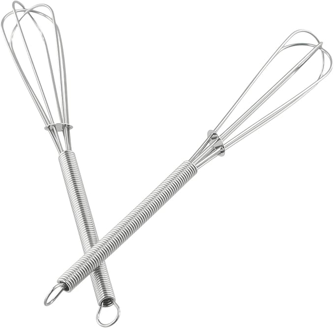 Mini Stainless Steel Balloon Whisk Set Of 2, Small Wire Handheld Mix And Stir Beaters For Eggs And Batter, Easy To Clean Rustproof Kitchen Utensils With Hanging Loop For Baking