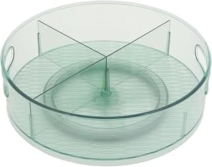 Copco Lazy Susan Turntable Organizer 12 Inch with Removable Dividers - Rotating Cabinet Organizer for Pantry, Kitchen, Closet, Under Sink - Tinted Green