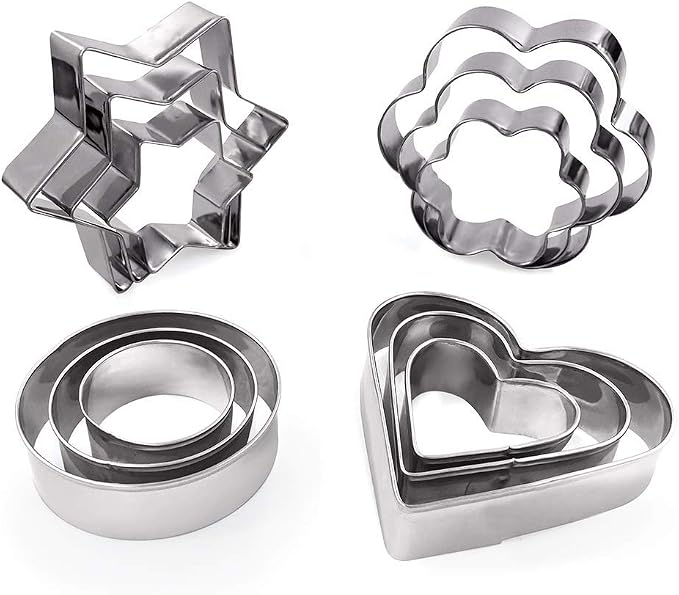 MCIGICM Cookie Cutters Shapes Baking Set, 12PCS Flower Round Heart Star Shape Biscuit Stainless Steel Metal Molds Cutters for Kitchen Baking Halloween Christmas