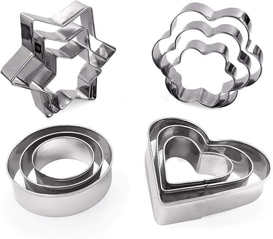 MCIGICM Cookie Cutters Shapes Baking Set, 12PCS Flower Round Heart Star Shape Biscuit Stainless Steel Metal Molds Cutters for Kitchen Baking Halloween Christmas