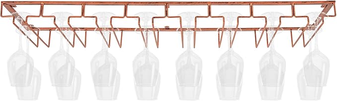 16 Wine Glasses Rack Holder Hanging Metal Storage Shelf Wall-Mounted Cup Holder Upside Down Hanging Under Cabinet Wine Glass Iron Holder Rack For Bar Kitchen (Bronze)