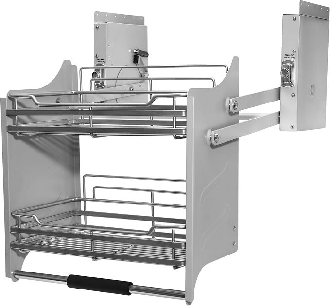 Cabinet Pull-Down Shelf, Pull-Down Dish Rack, 2-Tier Pull down Shelf Organizer for Kitchens Bars Cafes & Storage Rooms