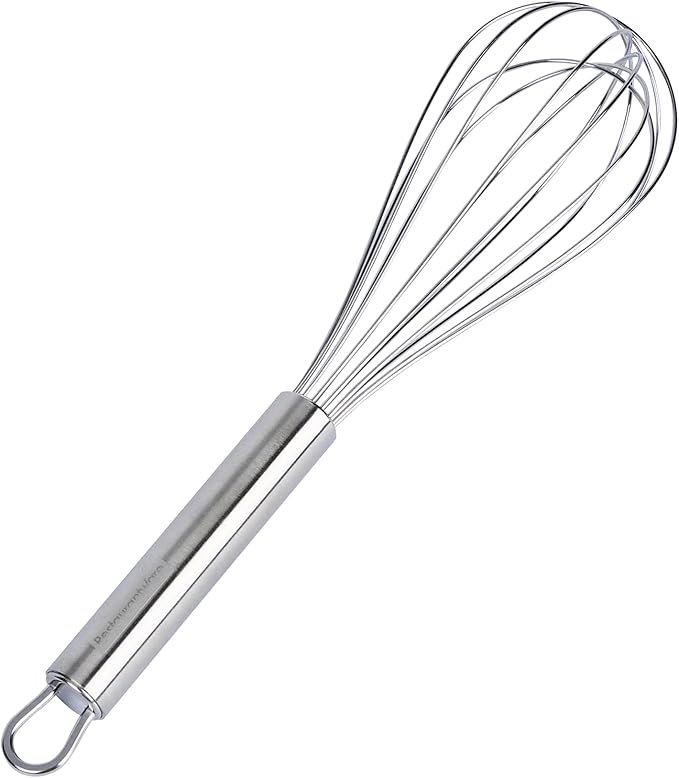 Restaurantware 11 in Stainless Steel Wire Whisk - German Standard Kitchen Balloon Whisk with Ergonomic Handle, Dishwasher Safe - Durable French Whisk for Cooking, Mixing Thick Batter and Sauce