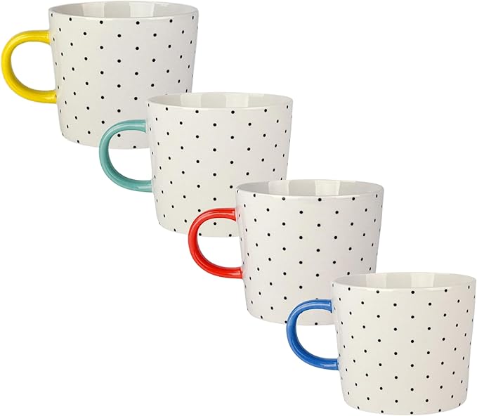 Set of 4 Oogle Polka Dot Mug 13 fl oz, Assorted Bright Color Handle