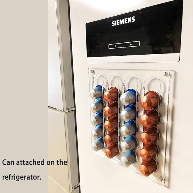 DuvinDD Coffee Pod Holder for Nespresso Original Line Capsule Holder Acrylic Magnetic Coffee Pods Organizer, Freestanding or Magnetic to the Fridge, Hold 40 Capsule Pods Capacity Storage Rack