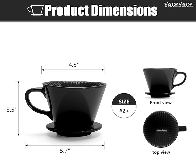 Coffee Pour Over, Ceramic Coffee Dripper with Single Hole, Black Ceramic Coffee Dripper, Slow Filter for Travel, Home, Camping, Office
