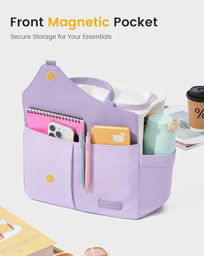 LOVEVOOK Insulated Lunch Bag for Women, Wide Opening Leakproof Cooler Bag with Cup Holder and Shoulder Strap, Adult Large Pink Lunch Box for Work Picnic