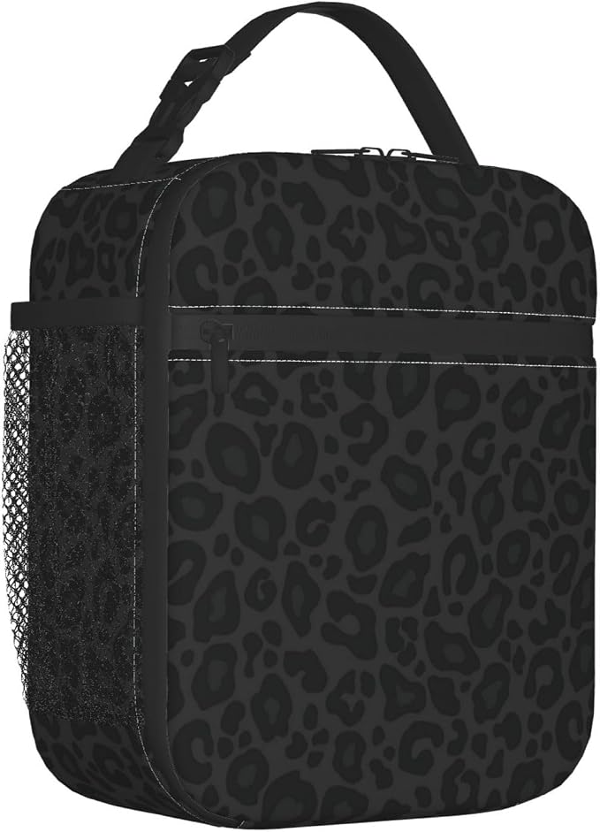 Black Leopard Cheetah Print Animal Skin Print Insulated Lunch Bag Portable Reusable Zipper Lunch Box For Men Women Work Picnic Travel Camping