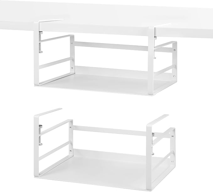 Nxconsu Under Shelf Basket Storage Organizer 2 Pack, Medium 13.4" White | Heavy-Duty Metal Under Shelf Basket Holds 30 lbs, No-Drill Knob-Lock Storage Organizer for Kitchen Cabinet Pantry Cupboard