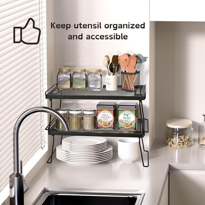 IBERG Rotating Coffee Pod Basket, 360° Spinning Mesh Metal Organizer for Coffee Station & Kitchen Counter (Black Square)