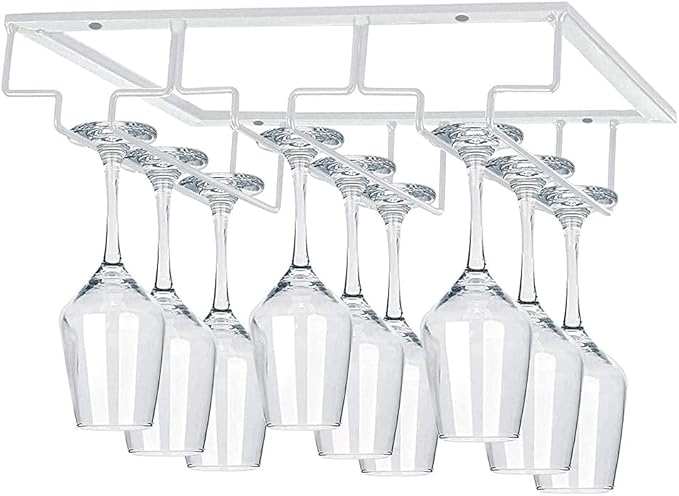 Hanging Stemware Holder - Wine Glass Hanger Rack Under Cabinet Stemware Wine Glass Holder Storage Hanger for Bar Kitchen Cabinet (3 Rows 1 Pack)