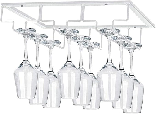 Hanging Stemware Holder - Wine Glass Hanger Rack Under Cabinet Stemware Wine Glass Holder Storage Hanger for Bar Kitchen Cabinet (3 Rows 1 Pack)