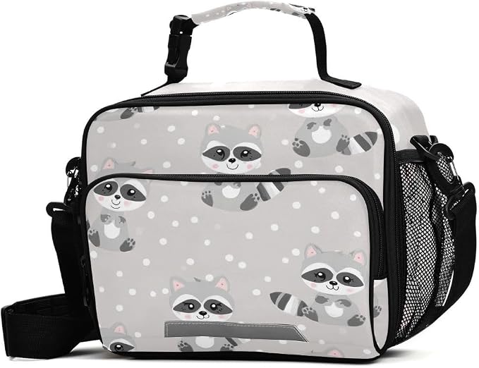 Kcldeci Raccoon Cute Lunch bag, Portable/Reusable Lunch Box for Women/Men/Adult, Insulated Cooler Tote Bag for Work/School/Travel/Picnic