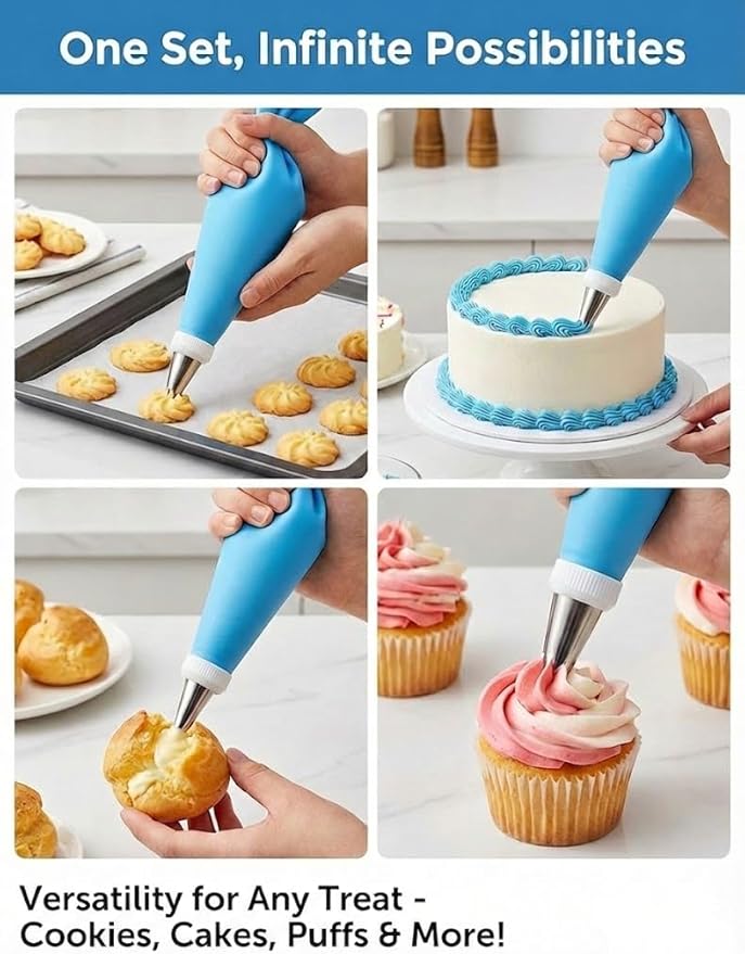 Piping Bags and Tips Set, 120 Pcs Cake Decorating Kit with 100 Disposable Piping Bags, Reusable Icing Bag, Frosting Tips, Couplers, Cake Scrapers, Cupcake Decorating Supplies