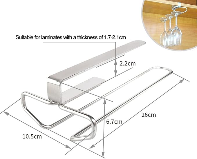 V3VOGUE Stainless Steel Under Shelf Wine Glass Holder, Under Cabinet Stemware Glasses Storage Hanger, Punch-Free Hanging Stemware Holder, Wire Hanging Rack (Single Row, Double Row)