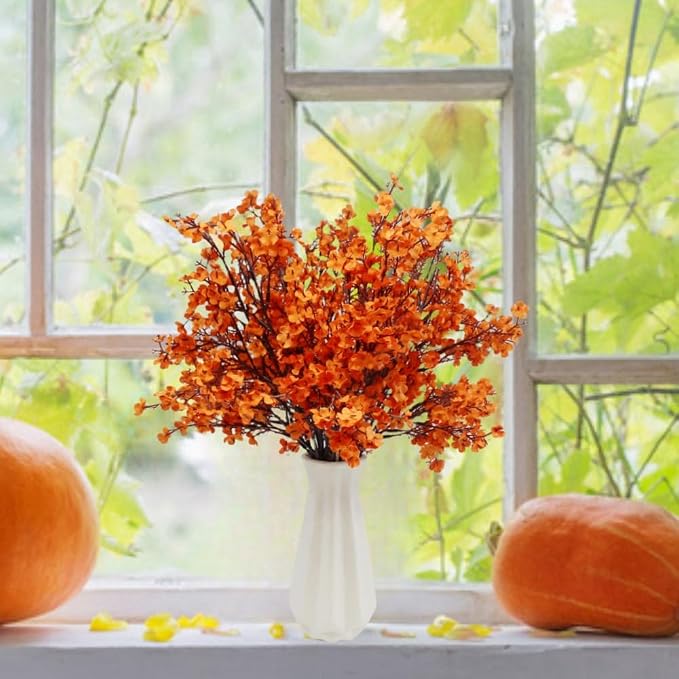 DoubleWood Caramel Silk Flowers, 10PCS Artificial Babys Breath Flowers, Fake Flowers Fall Stems Decoration Gypsophila Bouquets for Home Garden,Farmhouse Table Centerpieces (10, Caramel)