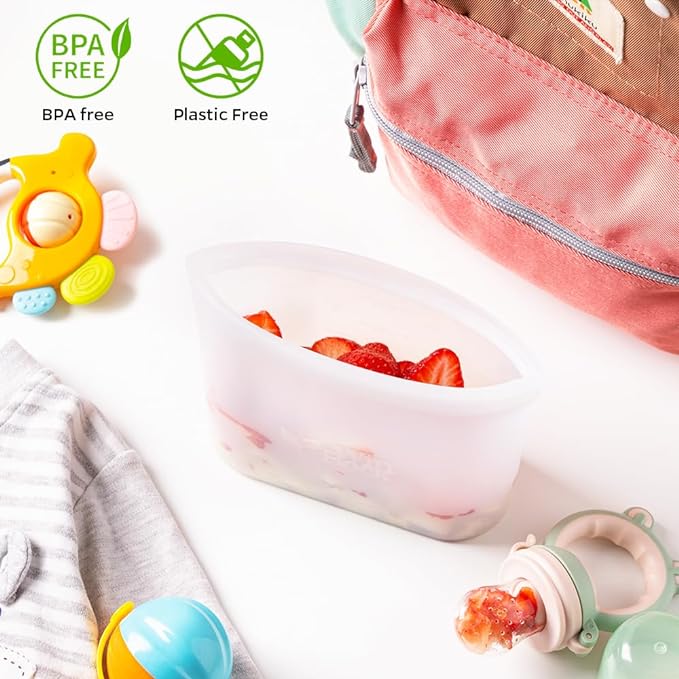 Winrock Reusable 100% Silicone Food Storage Bags, Sandwich Snack Bags New Generation Stand Up Zip Container for Soup and Leftovers, Plastice & BPA Free, Microwave Oven Safe 3 Pack (51oz, 34oz, 17oz)