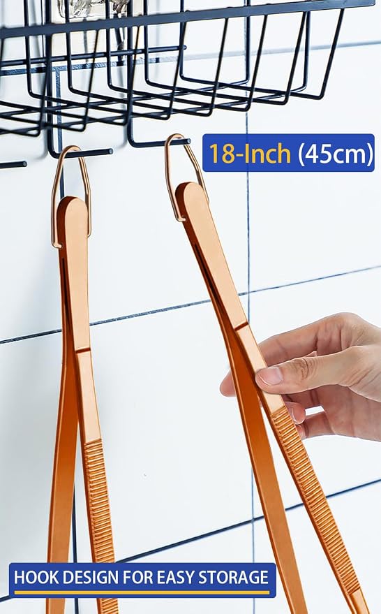 JETKONG 2 Pcs 18 Inch (45cm) Stainless Steel Grill Tongs Heavy Duty Giant Tweezer Tongs, Extra Large Tweezers Tools for Cooking, Grilling, BBQ and Turning Food (Rose Gold)
