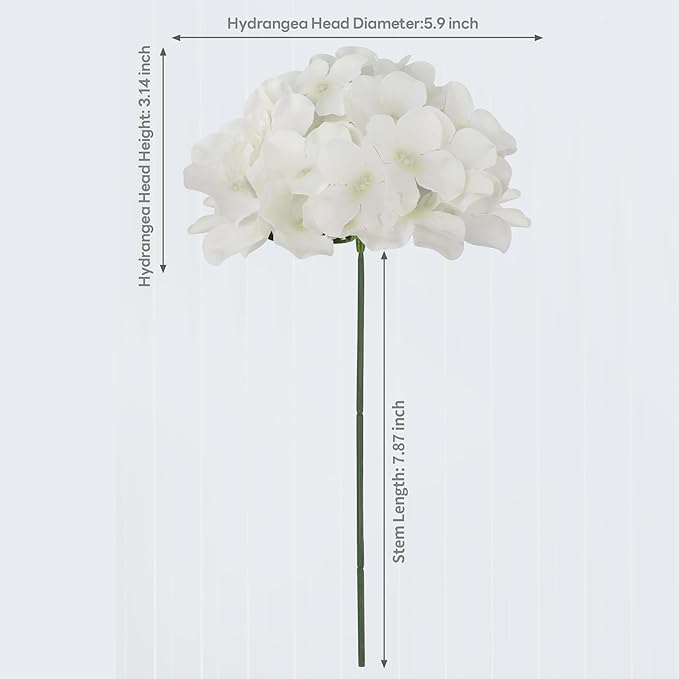40 PCS White Artificial Hydrangea Flowers with Detachable Stems, 6 Inch Full Silk Hydrangea Heads for Wedding Centerpieces, Bridal Shower Bouquets, DIY Floral Arrangements and Home Decor