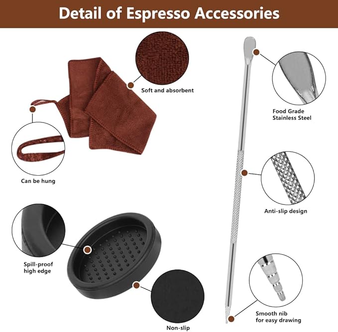Y-Step 22 PCS Coffee Tamper Set, Espresso Accessories Kit Barista Kit, with Espresso Tamper 51mm, Frothing Pitcher, Tamper Mat, Latte Art Pen, Coffee Stirrer, Sandalwood Tamper for Espresso Machine