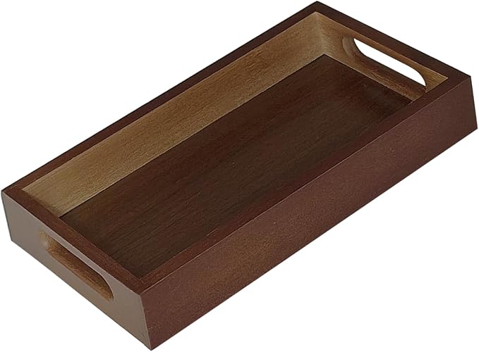 Small Rustic Serving Mini Tray with Handles - 9.8" Bamboo Tray | 9.8" x 5.5" for Coffee Table, Kitchen Counter, Ottoman | Decorative Organizer for Food, Drinks, Snacks, Bathroom Essentials