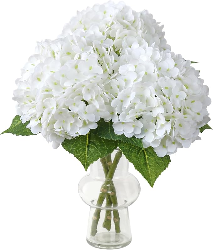Leftover 3Pcs White Hydrangea Artificial Flowers,21" Full Large Faux Hydrangea Flowers with 3 PCS Butterflies,Latex Real Touch Flowers for Home Decor Floral Arrangements Wedding Bouquets Centerpieces