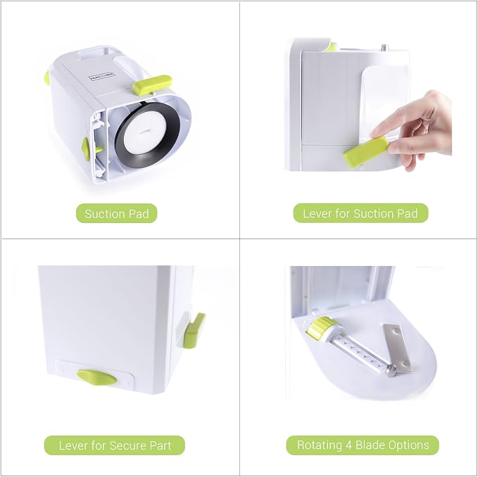 Spiralizer Vegetable Slicer (4-in-1 Rotating Blades) Heavy Duty Veggie Spiralizer with Strong Suction Cup, Zucchini Spiral Noodle/Zoodle/Spaghetti/Pasta Maker (Recipe Book and Cleaning Brush)