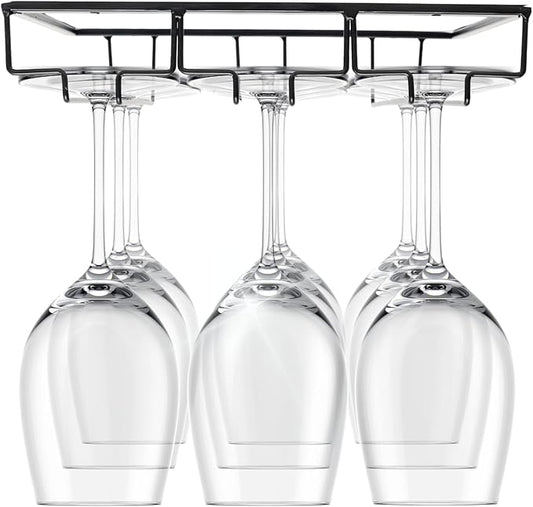 Wine Glass Holder – Practical Under Cabinet Wine Glass Hanger – Heavy-Duty Metal Drinkware Holder Under Cabinet Hanging Rack for Kitchen and Bar – 3 Rack, holiday home bar accessory
