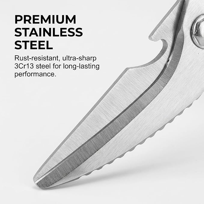 News Stainless steel Bone Cut Kitchen Scissors, Non-Slip Handle & Safety Lock, All Purpose Kitchen Shears for Chicken, Meat Cutting, Turkey, Fish, Vegetables, Spring Loaded, Dishwasher Safe (1)