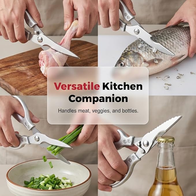 Heavy Duty Kitchen Scissors for Food, 2026 New Stainless Steel Bone Cut Kitchen Scissors Poultry Shears, Multi-Purpose Kitchen Shears for Meat Chicken Bone Fish Turkey Vegetables Seafood (2pcs)