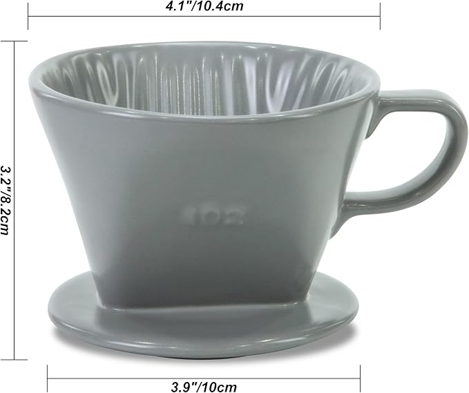 Pour Over Ceramic - Coffee Dripper Ceramic Coffee Maker with 3 Holes Flat Bottom, Porcelain Slow Filter Cone for Travel, Camping, Office, Home, Coffee Maker Brew, Grey