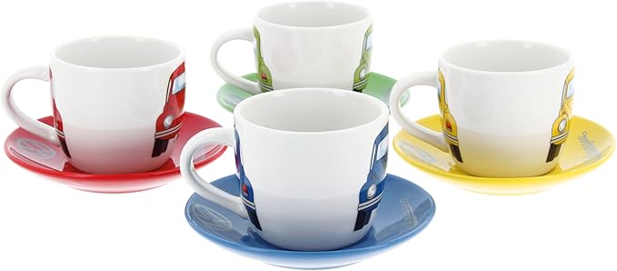 BRISA VW Collection - Volkswagen Espresso Cups Coffee-Tea-Cappuccino Set in Beetle Design (Beetle Front/100ml/3.4 fl oz) (Set of 4 (red, blue, green, yellow)
