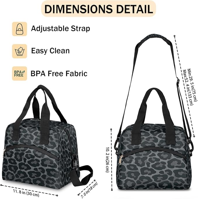 Pardick Cheetah Leopard Black Insulated Lunch Bag for Women Girl Reusable Lunch Tote Box With Shoulder Strap Lightweight Thermal Cooler Meal Prep Bag for Work School Office Picnic