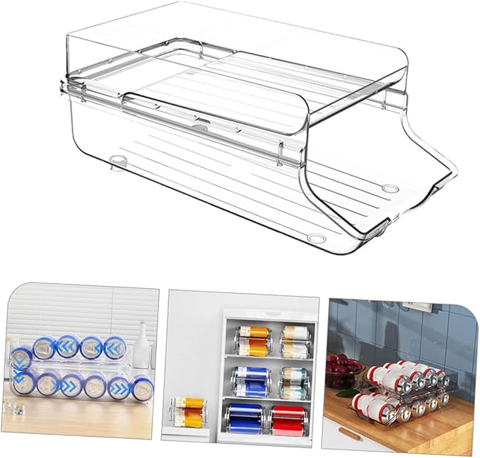 Mobestech Double Can Dispenser Clear Drink Organizer for Fridge and Pantry Space Saving Soda Storage Box Capacity Beverage Holder for Easy Access Kitchen Organizer