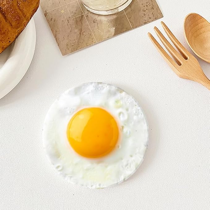 Ceramic Drink Coasters Absorbent Set of 1, Fried Egg Round Anti Slip Modern Cup Coasters for Desk Kitchen Office Housewarming Hostess Gifts (4 * 4 Inch)