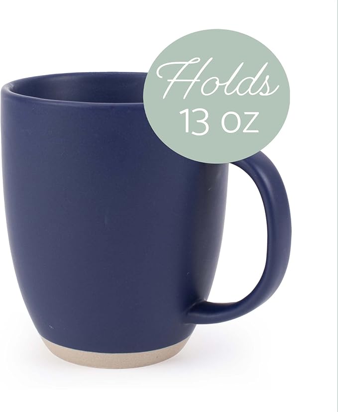 Elanze Designs Raw Clay Bottom Navy Blue 13 ounce Ceramic Coffee Mugs Set of 4