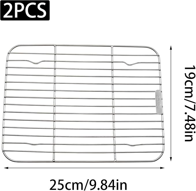 2 Pack 9.84" x 7.48" Baking Cooling Racks, 304 Stainless Steel Wire Baking Rack for Cooking Roasting Grilling