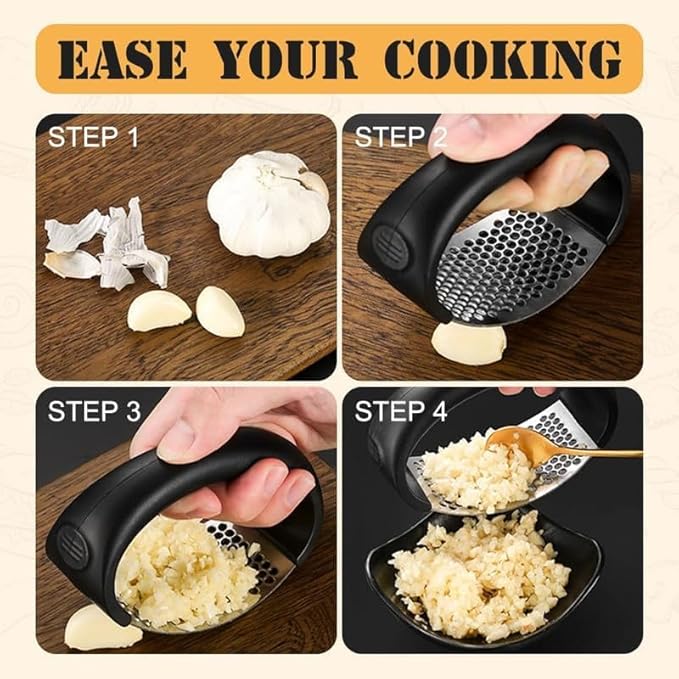Stainless Steel Garlic Press - Upgraded Manual Garlic Crusher, Home & Kitchen (1, Black)