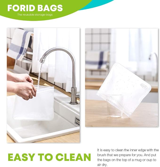 FORID Reusable Storage Bags, 12 Pack Extra Thick Freezer bags (2 Reusable Gallon Bags, 5 Reusable Sandwich Bags, 5 Reusable Snack Bags) FDA Grade LEAKPROOF Lunch Bag for Food Travel Items Storage