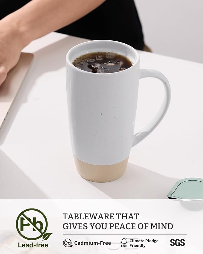 famiware Milkyway Coffee Mugs, 20oz Large Coffee Mug, Ceramic Mug Set of 2 with Lid, Cup Set with Handle for Latte, Tea, Cocoa, Milk, Home & Office, Cinnamon Brown and Light Gray