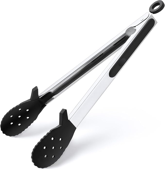 12 Inch Kitchen Tongs for Cooking, 600ºF Heat Resistant Silicone Cooking Tongs with Silicone Tip Pasta Tongs Spaghetti Tongs for Tossing Salad, Serving Food, Grilling, Non-Stick (12"-Biscuit Head)