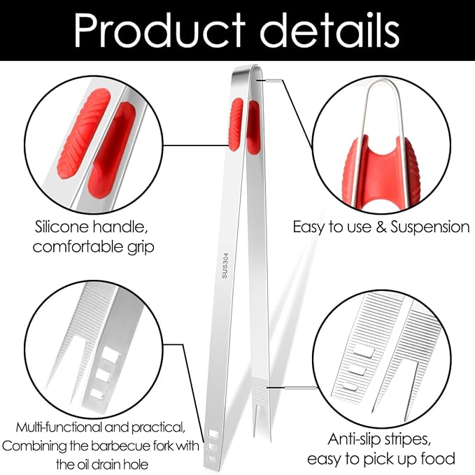 Gutsdoor 12-Inch Professional Kitchen Tweezers Stainless Steel Grill Tongs for BBQ, Grilling, Camping and Home Cooking Multi-Use Precision Cooking Tweezers for Outdoor Grill & Home Kitchens