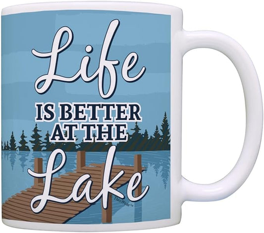 ThisWear Lake Gifts Life Is Better at the Lake Mug Lakehouse Mug Fishing Boating 11oz Ceramic Coffee Mug with Handle
