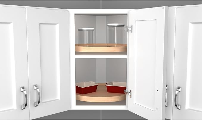 Rev-A-Shelf 18" Single Full Circle Lazy Susan Organizer for Diagonal Corner Kitchen Cabinets, Wooden Turntable Tray with Swivel Bearings, 4WLS001-18-B52