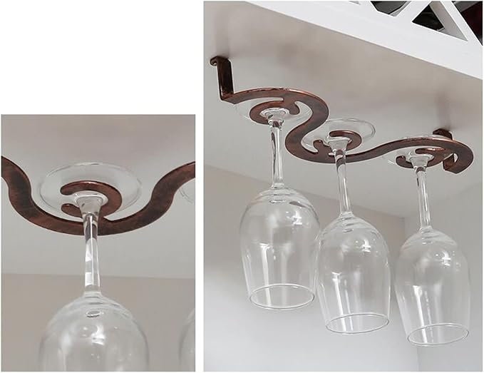 Under Cabinet Wine Glass Rack, Hanging Stemware Rack, Glass Storage Holder, Metal Organizer Hanger for Kitchen Bar (Color : Copper, Size : 6 glasses)