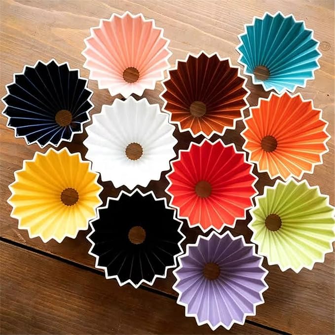 Ceramic Coffee Dripper,Pour Over Coffee Dripper with Wood Stand, Flower-shape for 1-2 Cups Slow Brewing Maker for Home Cafe,Includes Paper Filter Sheets (white)
