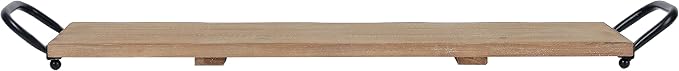 SOFE Rectangular Long Narrow Tray Table Centerpiece - Wood Serving Tray with Handles - 25 Inch Large Serving Platters for Entertaining - Rustic Wood Decorative Tray for Home Room Decor