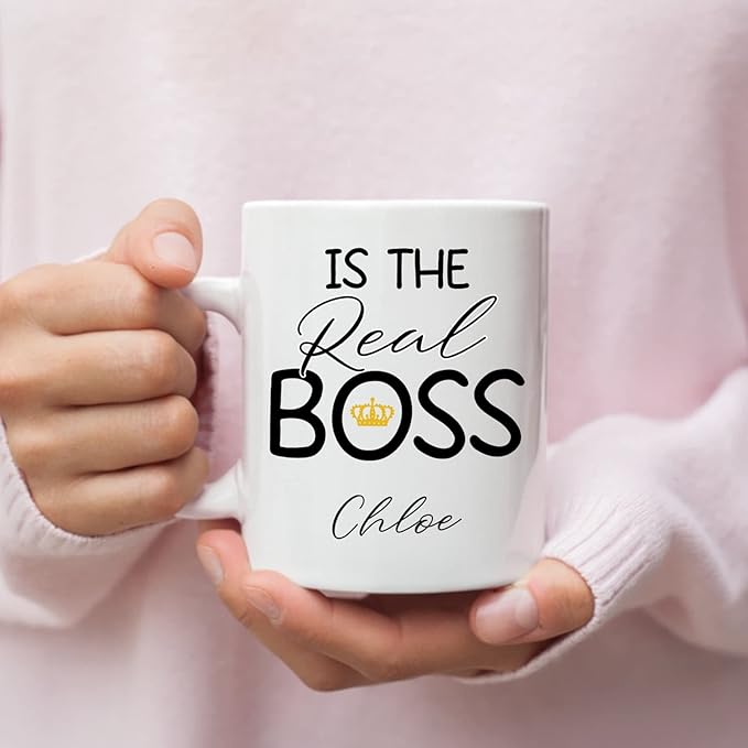 Personalized Couple Coffee Mug Cup Gifts For Husband And Wife, The Real Boss Mug Set, Couples Porcelain Mug, Lover Mug, Custom Name Mugs, Cup Gift For Him And Her, Set Of 2 White 11oz Or 15oz