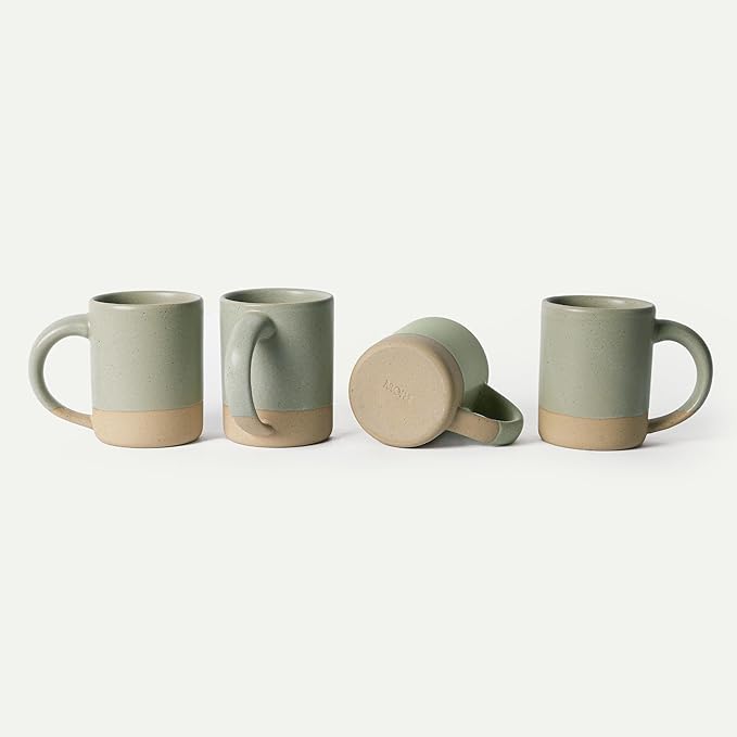 MORA Medium Mugs Set of 4, 16oz Ceramic Pottery Latte Mugs/Coffee Cups - Microwave and Dishwasher Safe - Thyme