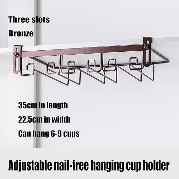 Hanging Wine Glass Rack Black Adjustable, Solid Iron Wine Glasses Hanger, Metal Under Cabinet Stemware Rack 3 Rows, 4 Rows, Convenient Storage And Space-saving
